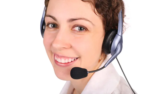Young woman with headset close-up — Stock Photo, Image