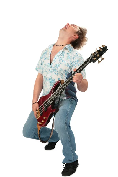 Young man with guitar dancing — Stock Photo, Image