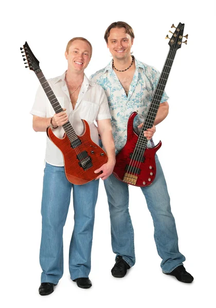 Two young men with guitars — Stock Photo, Image