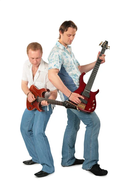 Two young men play on guitars — Stock Photo, Image