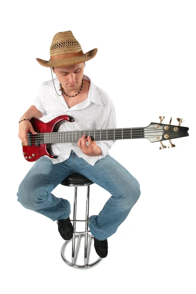 Young guitarist in hat — Stock Photo, Image