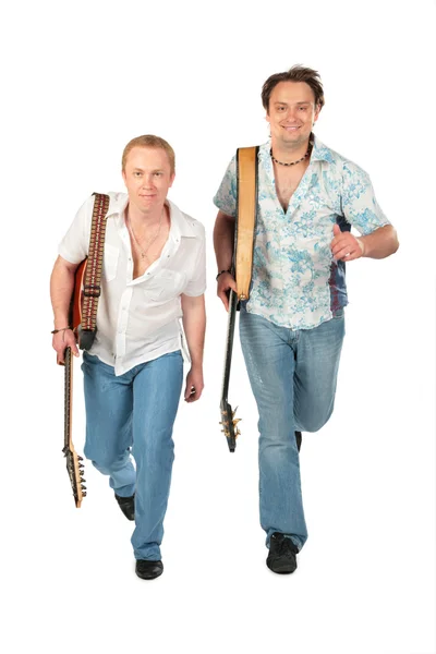 Two running men with guitars — Stock Photo, Image