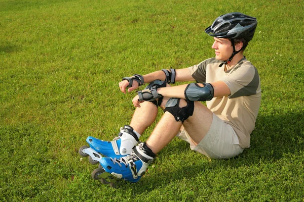 Roller sits on grass — Stock Photo, Image
