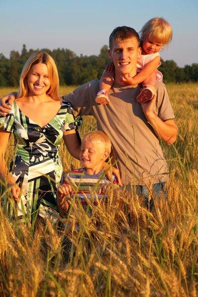 Семья на пшеничном поле — стоковое фото
