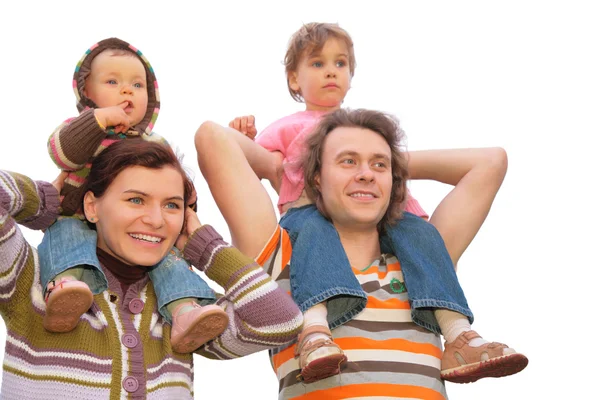 Rodiče s dětmi na bedrech — Stock fotografie