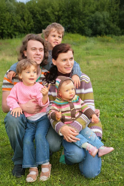 Portret rodziny na trawie — Zdjęcie stockowe