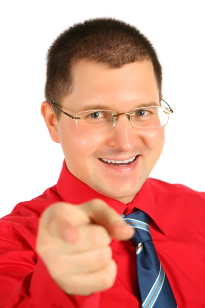 Businessman in red shirt pointed — Stock Photo, Image