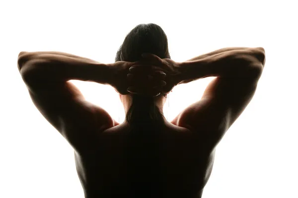 Sziluettje nő testépítő hátulról — Stock Fotó