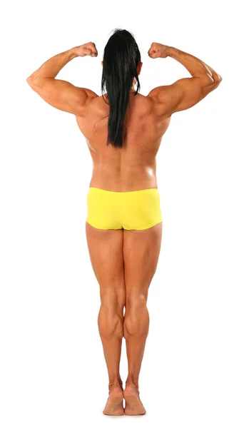 Kvinna bodybuider topless bakifrån — Stockfoto