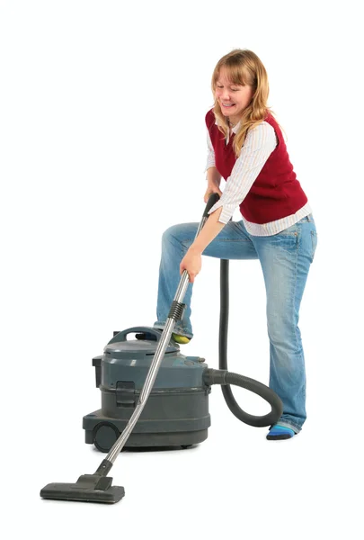 Домохозяйка с пылесосом — стоковое фото