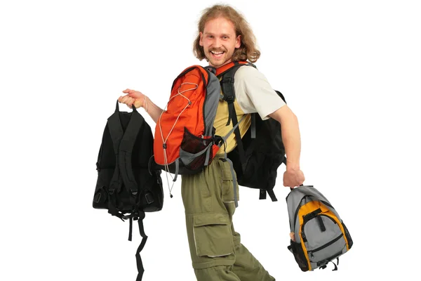 Человек с рюкзаками — стоковое фото