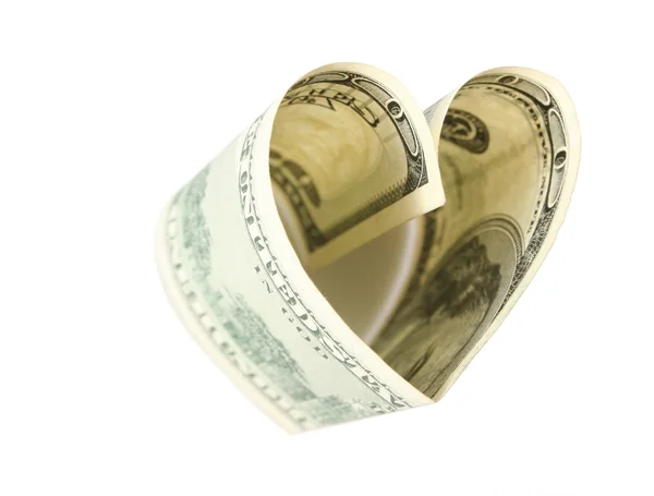 Dolar ve formě srdce — Stock fotografie