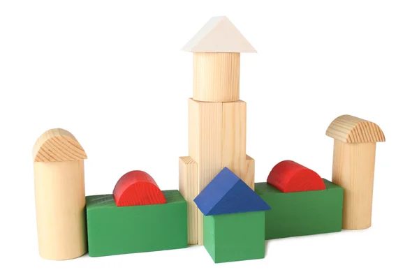 Construção de cubos de madeira de brinquedo — Fotografia de Stock