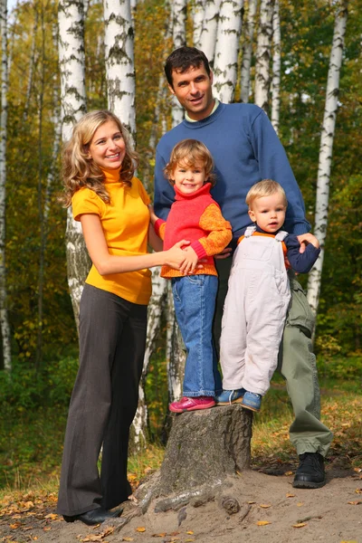Ouders met kinderen in bos in de herfst — Stockfoto
