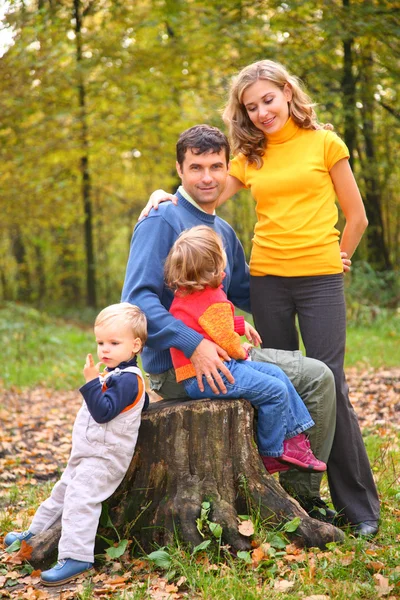 Rodiče s dětmi v lese na podzim — Stock fotografie