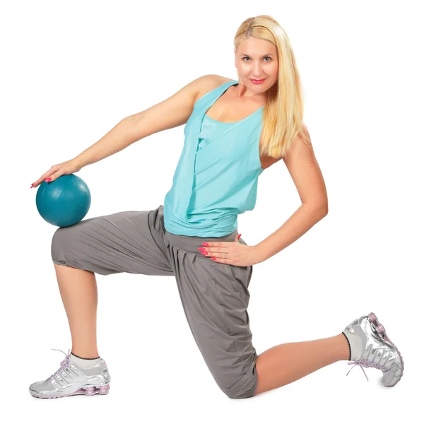 Sport blonde with ball — Stock Photo, Image