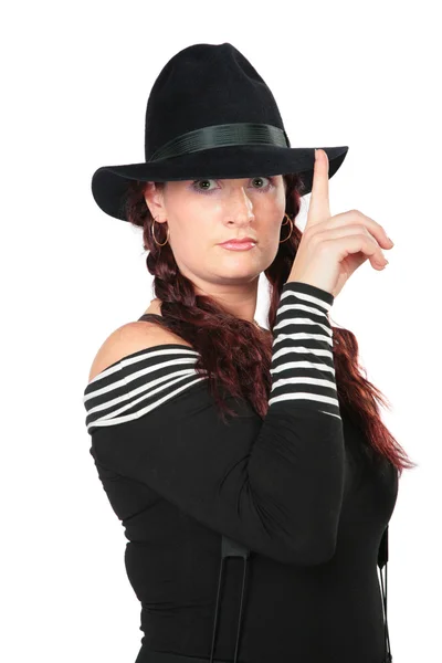 Portrait of beauty woman in black hat — Stock Photo, Image