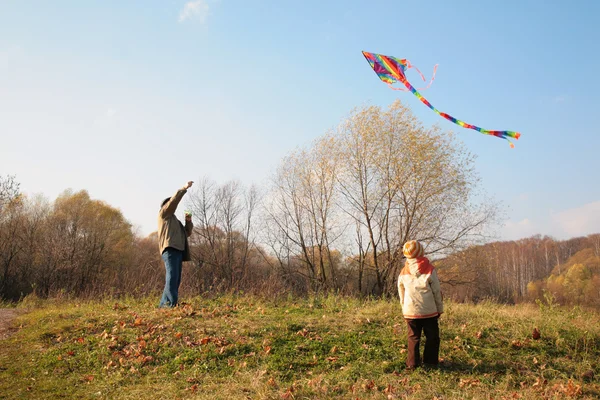 Farfar och sonson med kite — Stockfoto