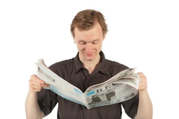 Man reads newspaper — Stock Photo, Image