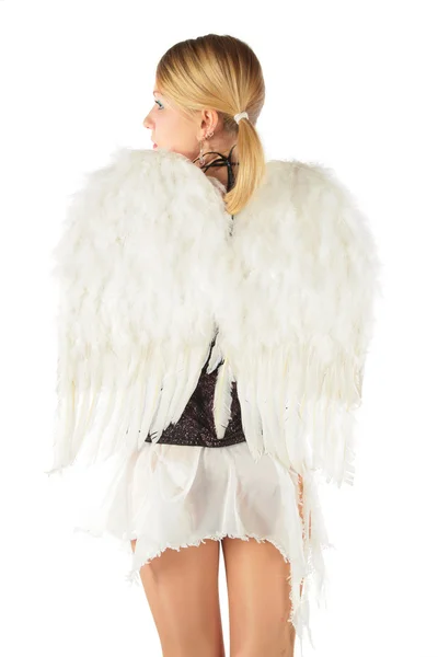 Dívka v kostýmu anděla zpět — Stock fotografie