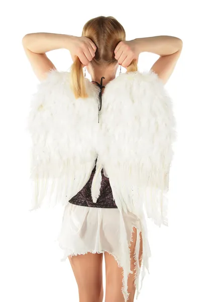 Flicka i ängelns kostym från baksidan — Stockfoto