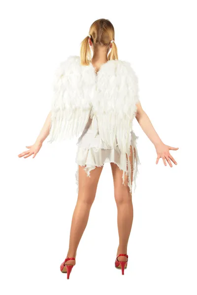 Ragazza in costume d'angelo dal corpo pieno posteriore — Foto Stock
