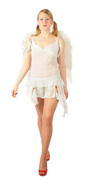 Meisje in angel's kostuum volledige lichaam gaat — Stockfoto