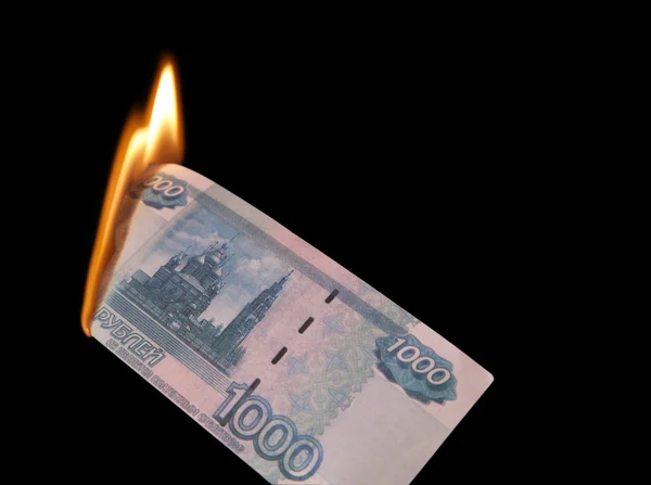 Égő ezer rubel — Stock Fotó