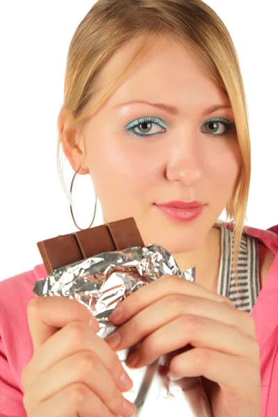 Mladá dívka s čokoládou — Stock fotografie