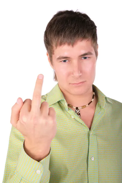 Serious young man shows finger Stock Image