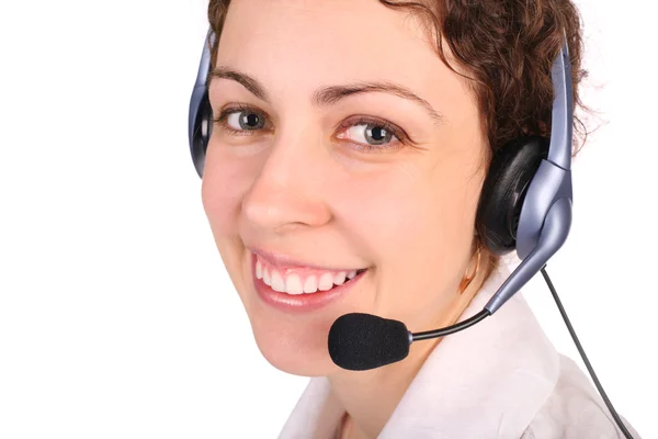 Young woman with headset close-up Stock Photo