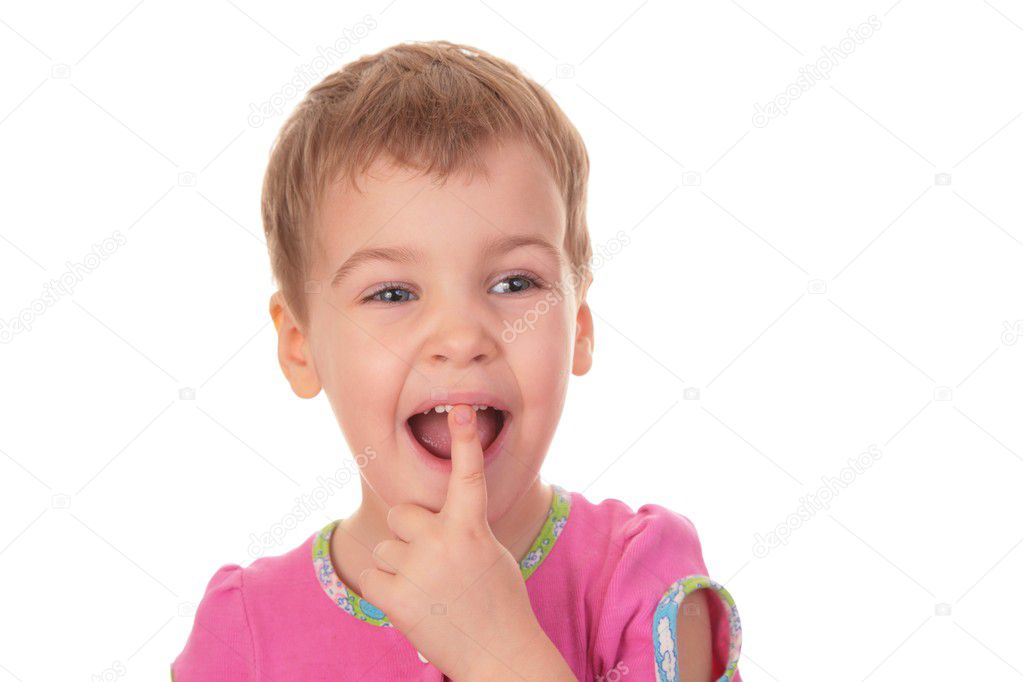 Child with the finger in the mouth tooth