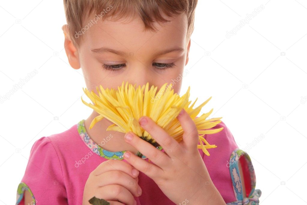 Child with yellow flower