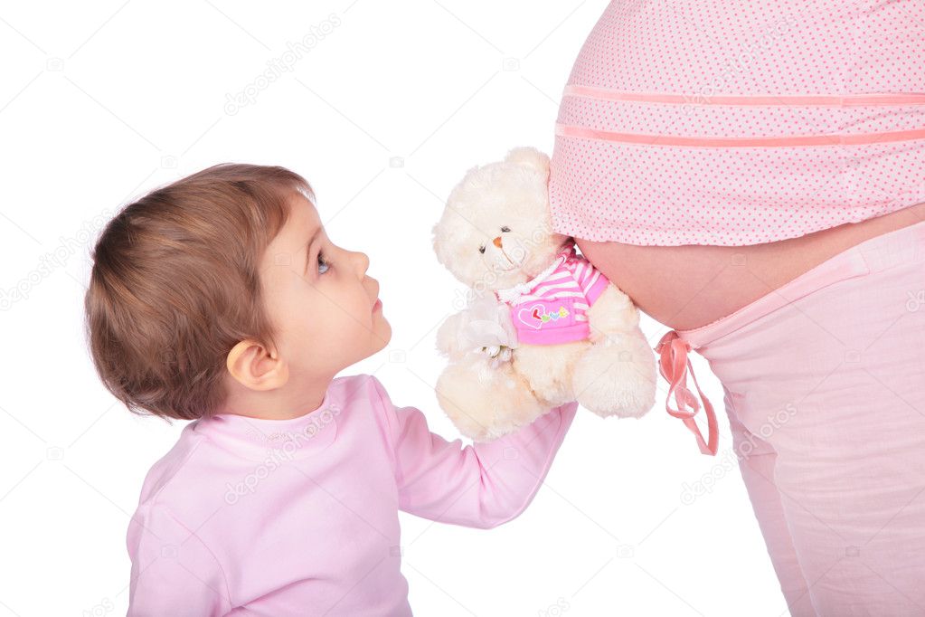 Little girl with toy and pregnant