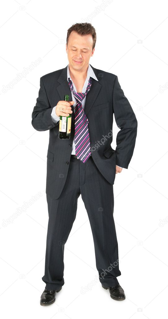 Businessman with bottle of wine