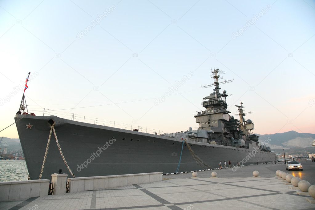 Military ship near pier