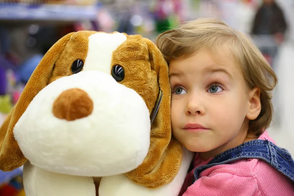 Girl with soft toy — Stock Photo, Image