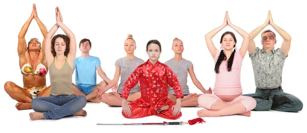 Yoga groep collage — Stockfoto