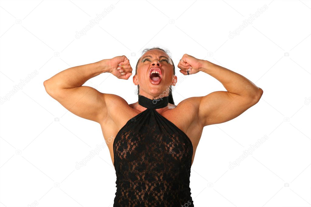 Crying woman bodybuilder