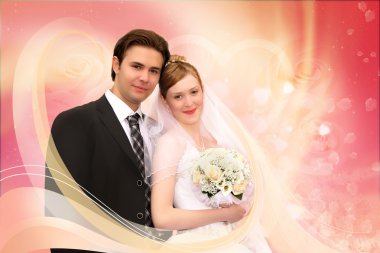 Wedding couple pink collage clipart