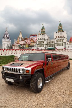 Kremlin in Izmailovo Moscow and red limousine with khokhloma pat clipart