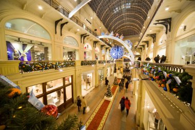 Modern shopping center interior at night. GUM, Moscow, Russia clipart