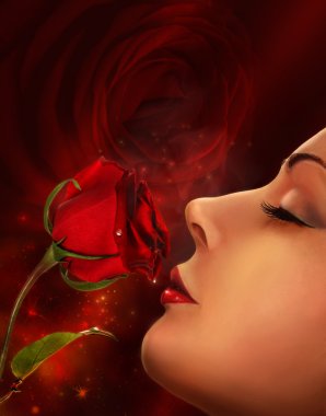 Rose and woman face without gold design collage clipart