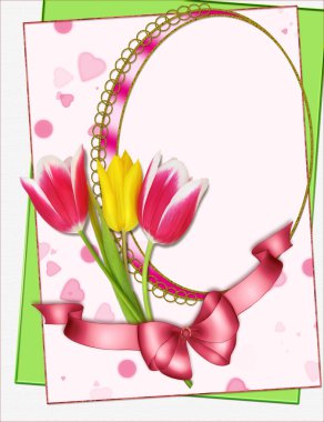 Portrait frame with tulips collage clipart