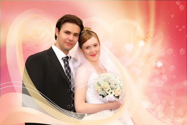 結婚式のカップルのピンクのコラージュ — ストック写真