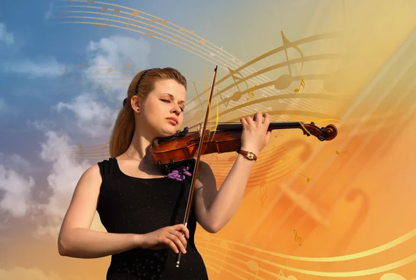 Frau mit Geigen-Collage — Stockfoto