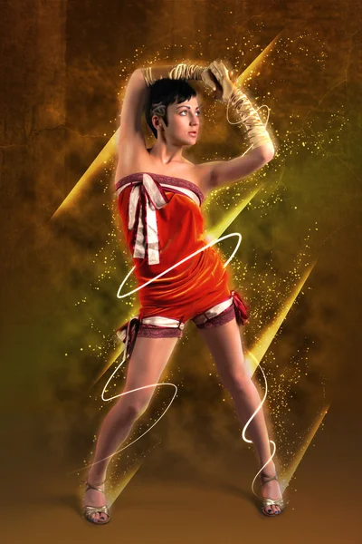 Ballando bruna donna collage — Foto Stock