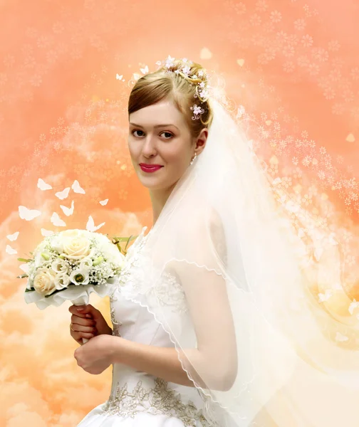 Nevěsta s kyticí koláž — Stock fotografie