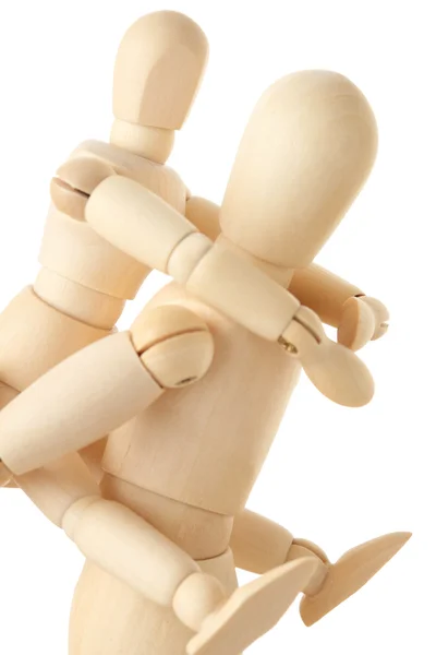Wooden figures of child sitting on back of his parent, half body — Stock Photo, Image