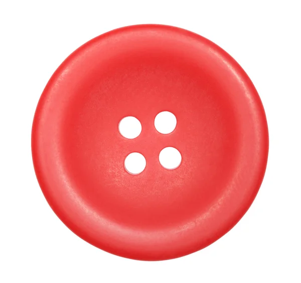 Elbise beyaz zemin üzerine, üstten görünüm izole kırmızı düğme — Stok fotoğraf